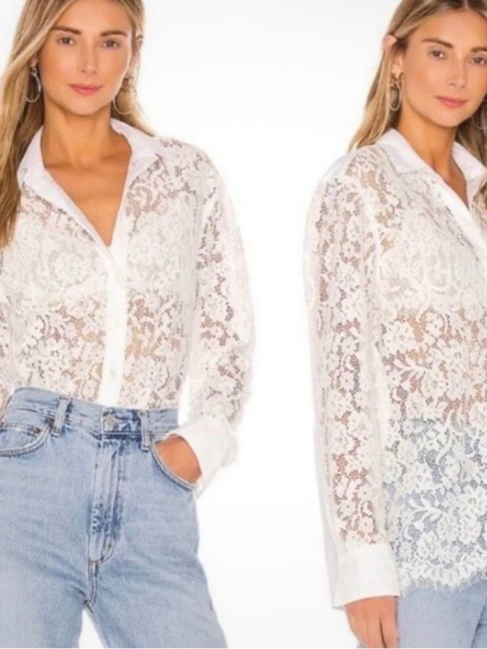 ATM Anthony Thomas Melillo White Button-Down Shirt with Lace Trim